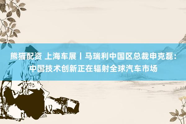 熊猫配资 上海车展丨马瑞利中国区总裁申克磊：中国技术创新正在辐射全球汽车市场
